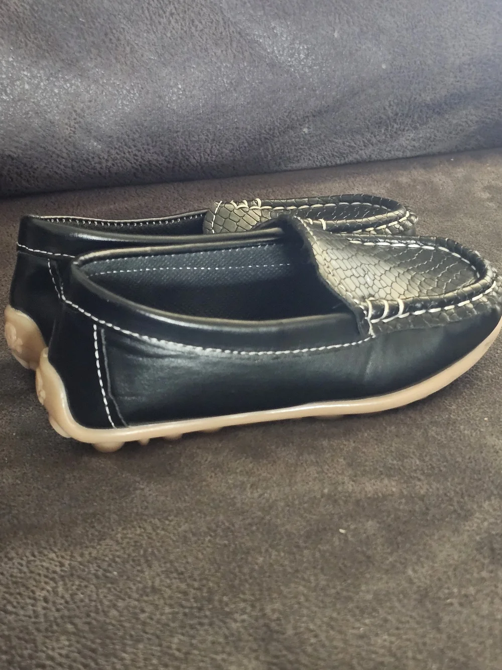 Kids Black Slip-On Driving Loafers